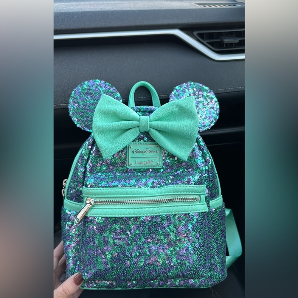 2023 DISNEY PARKS LOUNGEFLY TEAL GREEN PURPLE SEQUINED MINI BACKPACK